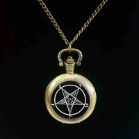 newest 2017 baphomet pentagram logo pocket watch bronze chain vintage choker statement pocket watch fashion women jewelry