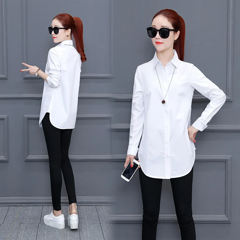 Long Paragraph Striped Shirt Women Tide Models Cotton 2018 Spring New Gray White Wild Loose Thin Cover Meat Shir CJY08 | Женская одежда