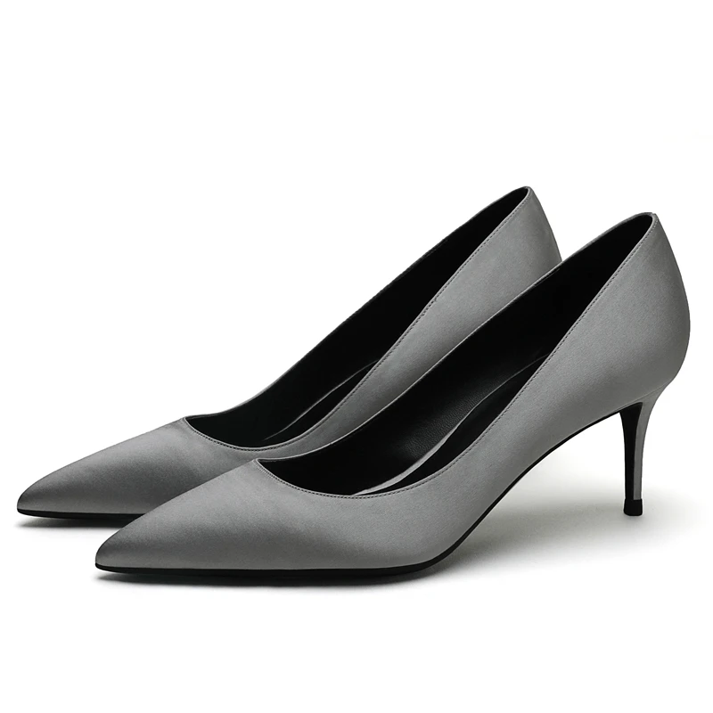 6cm Heel Height Новые женские брендовые туфли-лодочки с острым носком на тонком каблуке; офисные женские шелковые туфли; женские весенние туфли-лодочки для работы; большие размеры 34-40; F0041 - Цвет: 6cm Heel Height