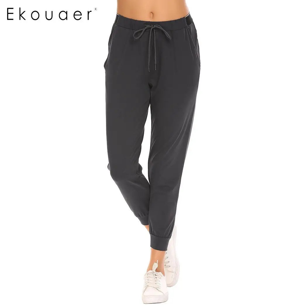 grey Ekoueaer для женщин Lounge пижамы хлопковые брюки длинные эластичные шнурок талии Обрезанные мягкие повседневные пижамы брюки домашняя одежда - Цвет: grey