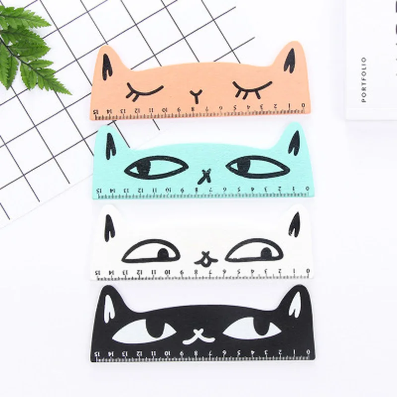 Personality Creative Stationery Cat Shape Wooden Ruler Cute Cartoon Student 15cm Length. | Канцтовары для офиса и дома