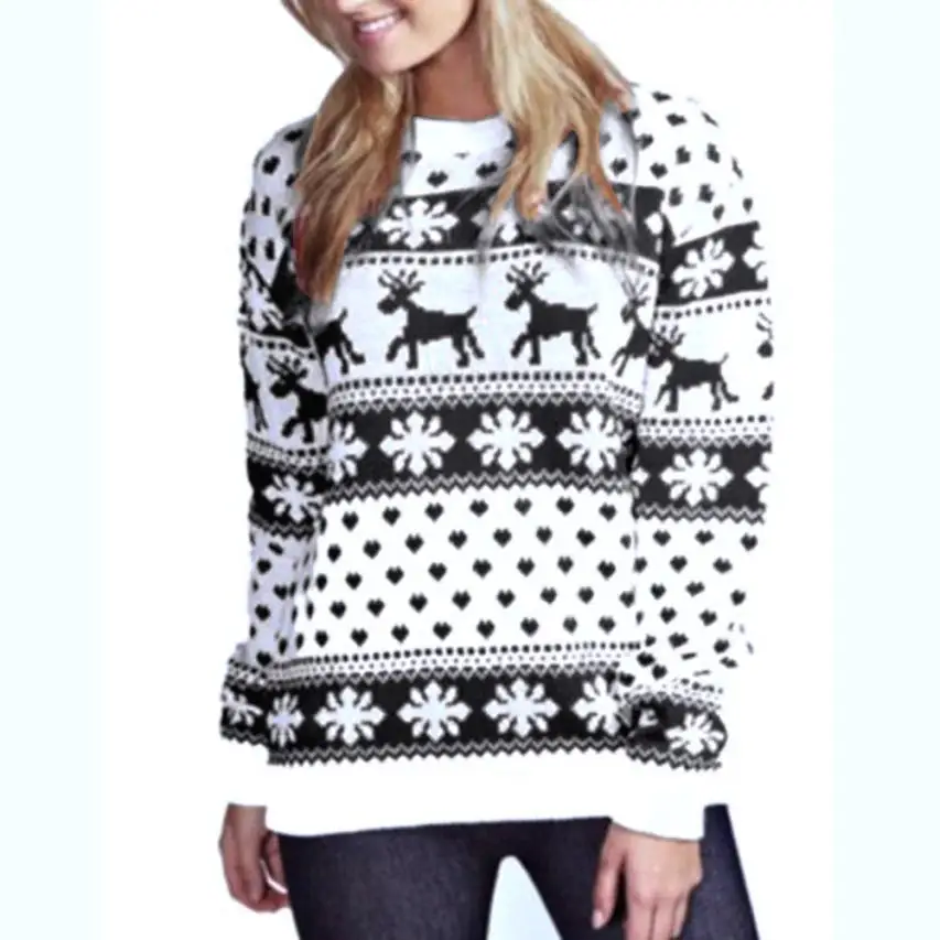 MIARH Women Sweater Christmas Red deer and maple leaf pattern Snowflake Printed shirts Long Sleeve Casual Crochet Pullover Mujer | Женская