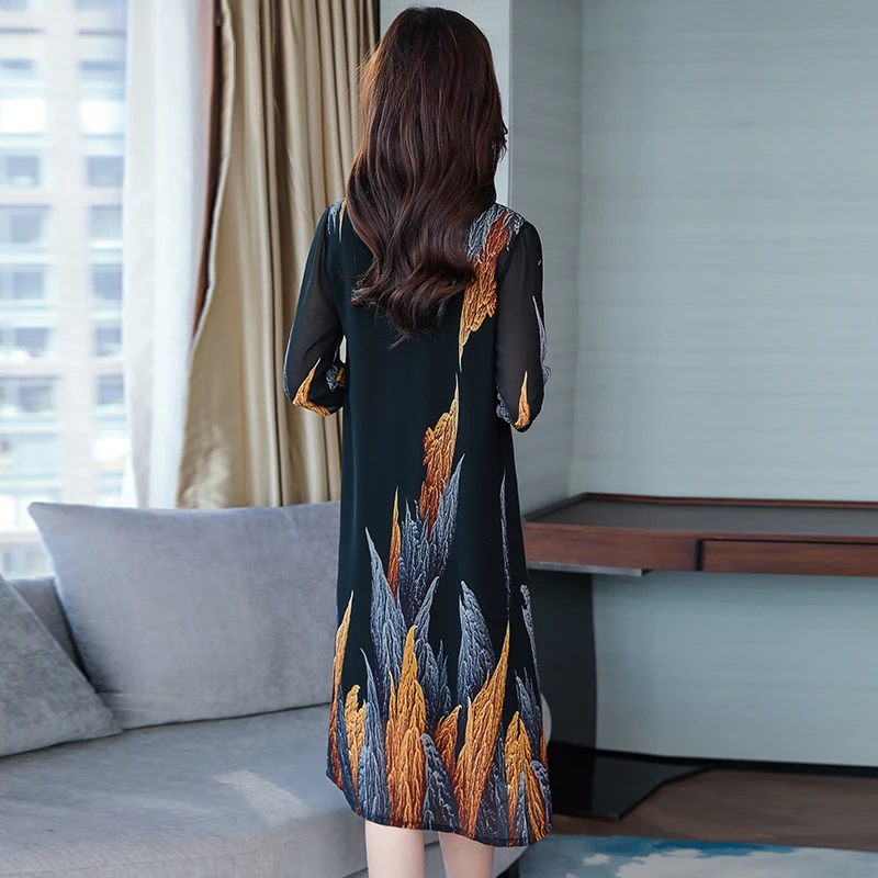 Китайский шифоновый костюм из 2 предметов платье с кардиганом женские большие