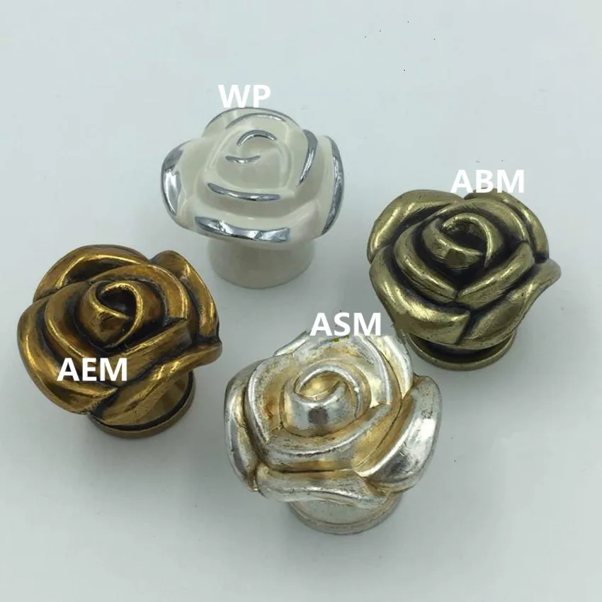 Ручки для мебели в ретро стиле креативные ручки виде розы античное серебро ящика