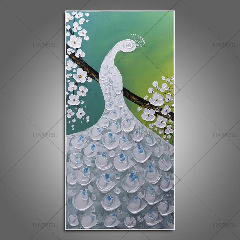 Ручная роспись абстрактный белый павлин картина маслом на холсте ручной работы
