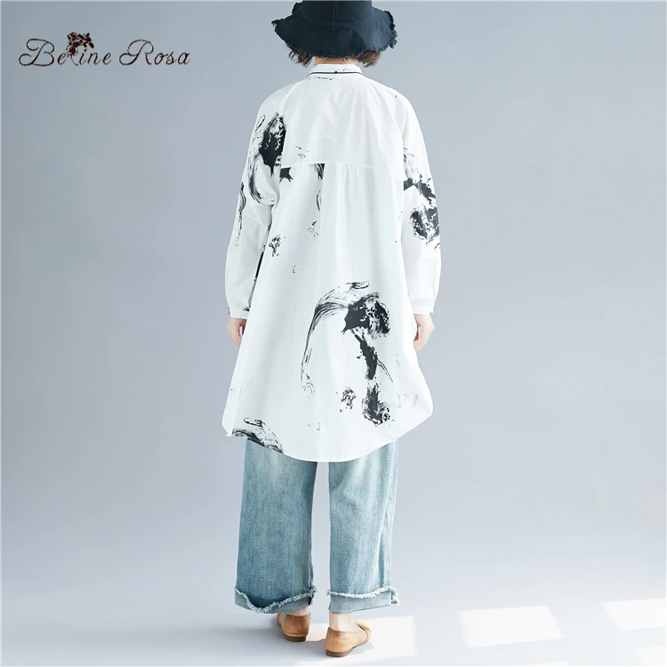 BelineRosa Plus Size Women Blouse Spring Chinese Style Black Printing Casual Loose Style Women's Blouses BSDM0168