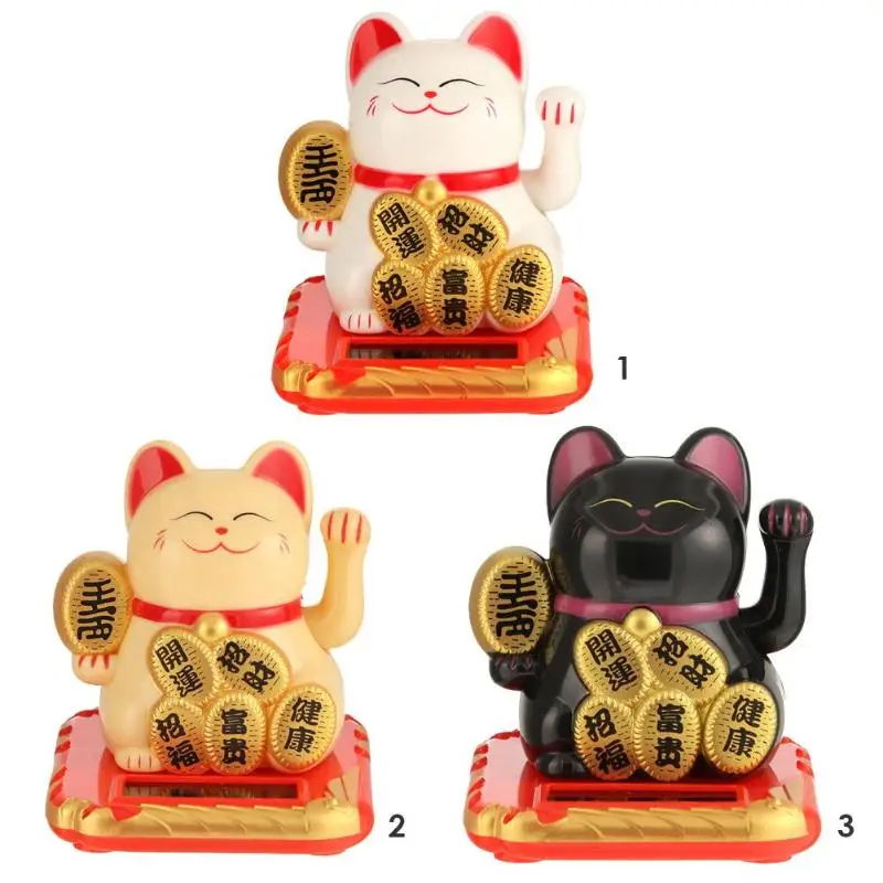 Новая мода, черный/белый, на солнечных батареях, Maneki Neko, добро пожаловать, удача, кошка, удача для дома, автомобиля, отеля, ресторана, Декор, ремесло