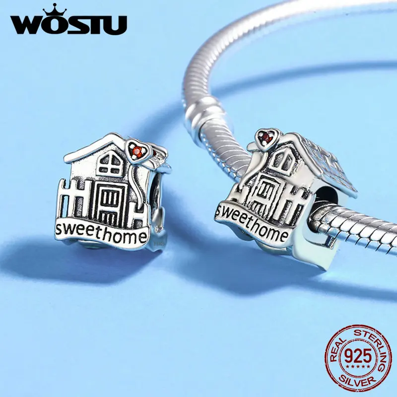 WOSTU настоящий 925 пробы Серебряный сладкий дом Лофт вилла талисманы подходят оригинальные WST бусины Браслеты DIY ювелирные изделия подарок CQC416
