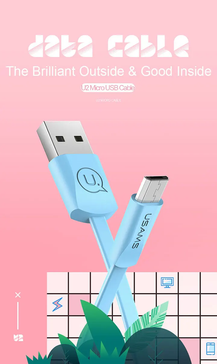 3 шт/много микро USB кабель, USAMS Синхронизация данных плоский мобильный телефон кабель для samsung s7 Xiaomi huawei Microusb 2A кабель для быстрой зарядки