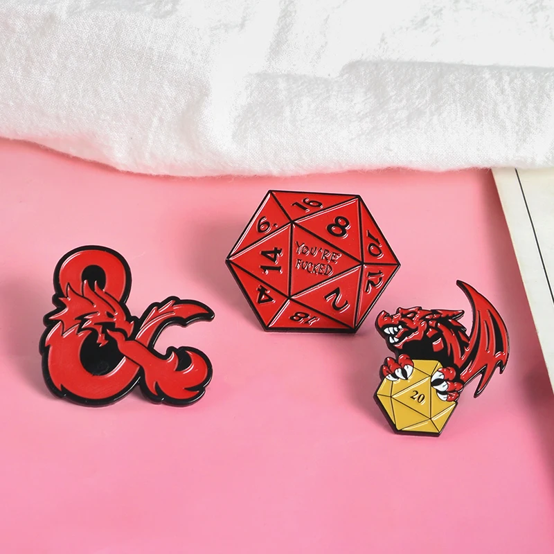 Qihe ювелирные изделия Подземелья и Драконы Броши D& D эмалированные шпильки 20-сторонние нагрудные булавки игра DND значки D20 ювелирные изделия