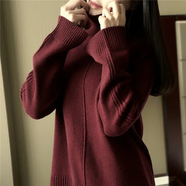 100%goat cashmere knit women pullover sweater front long back short high collar loose languid casual caramel 6color S/M/L | Женская