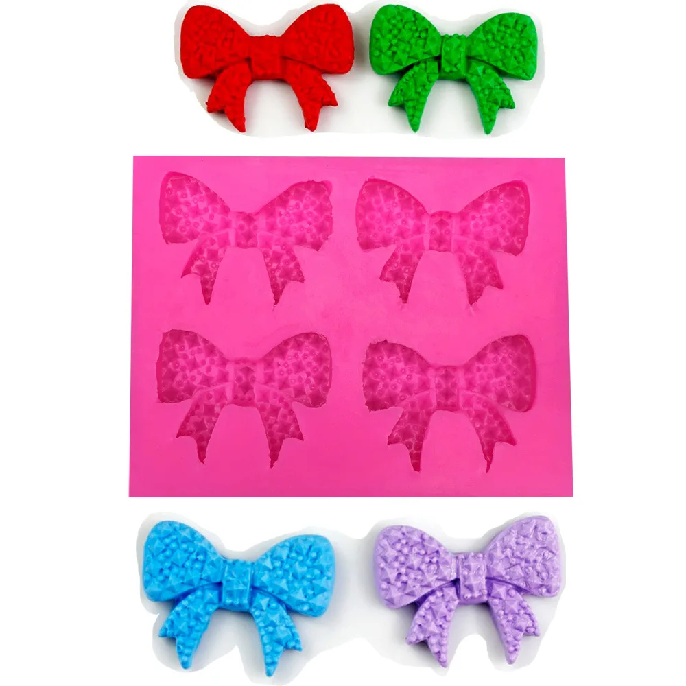 Силиконовая форма для мыла с бантиком 4 держателя 3D торта капкейков желе конфет