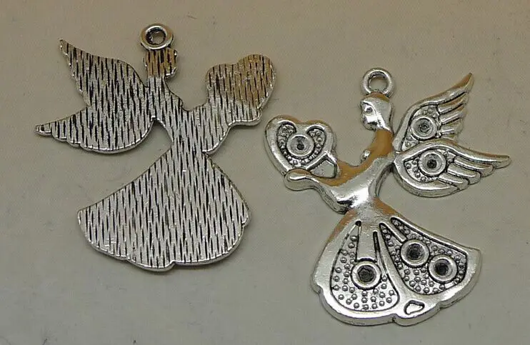 8 шт./лот античные серебряные подвески с ангельскими сердечками 35x29 мм | Украшения