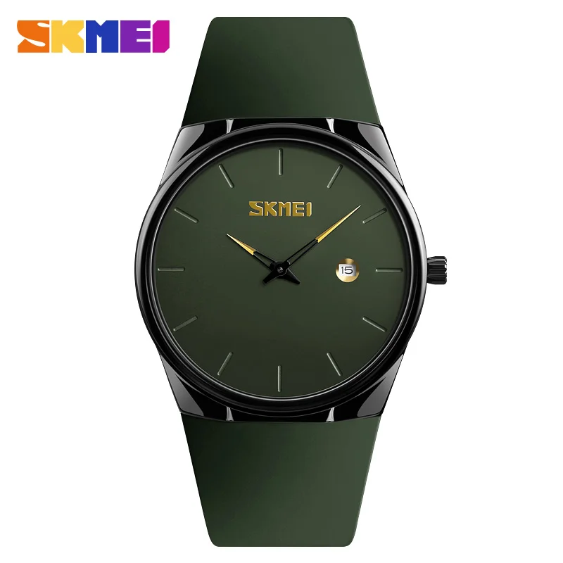Army Green SKMEI кварцевые часы для мужчин Леди Мода для мужчин s женские наручные часы водонепроницаемые PU маленький циферблат часы армейский зеленый relogio masc 1509 - Цвет: Army Green