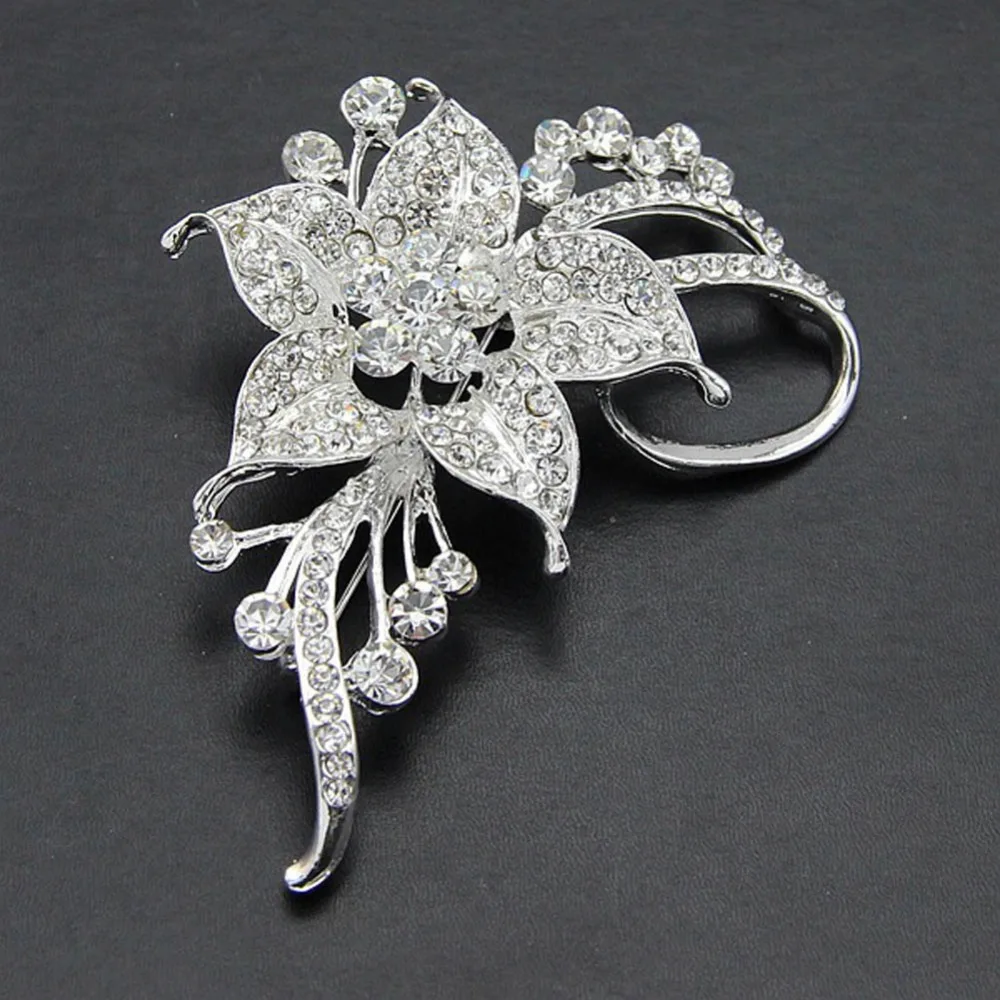 Элегантные ювелирные изделия стразы из сплава инкрустированные цветочные броши