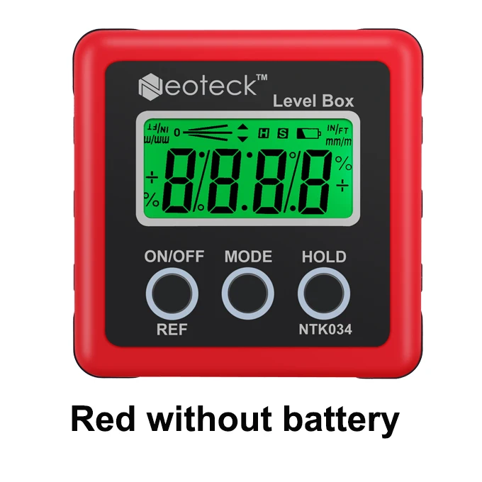 Red without battery Neoteck Прецизионный Цифровой Инклинометр электрон-гониометры 4*90 градусов Магнитная база цифровой транспортир Угол Finder коническая коробка - Цвет: Red without battery