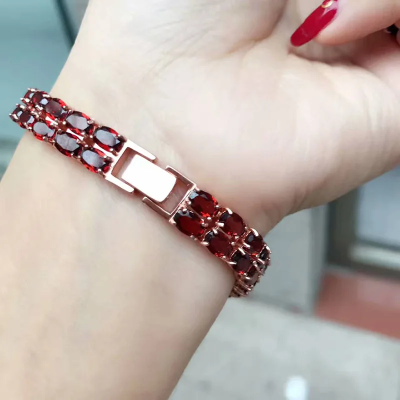 Женский двухрядный браслет с гранатом 50 шт. винно-красный натуральный гранатовый