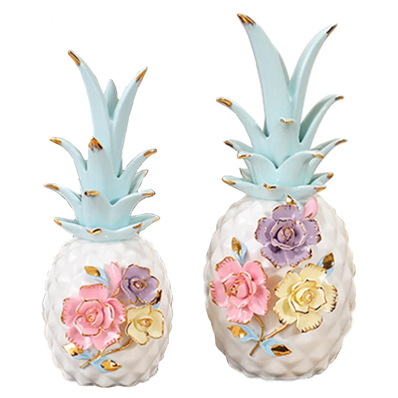 VILEAD 10'' 8.8'' 2 Size Colorful Mosaic Flower Ceramic Pineapple Miniatures Figurines Fruit Crafts for New Year Home Decoracion |