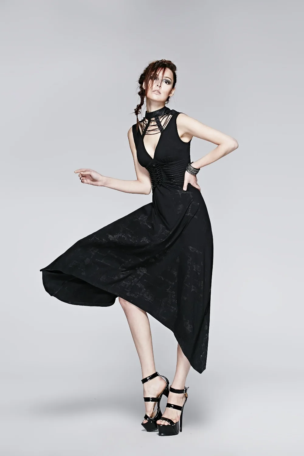 Женское Хлопковое платье без рукавов Черное длинное готическое в стиле панк