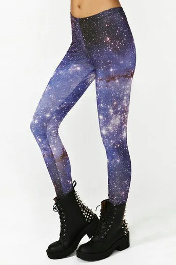 

Fashion Women Light Purple Galaxy Print Leggings Slim Fit Thin Elastic Polyester Party Pants Casual Trousers Drop Shipping