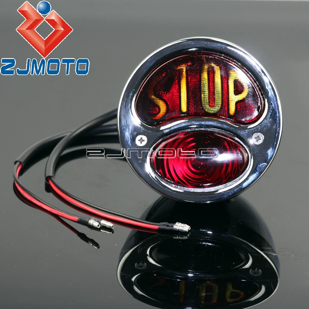 Хромированный задний фонарь ZJMOTO для мотоцикла стоп сигнал железная задняя фара с