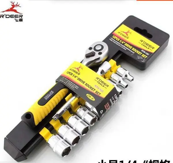 R'DEER из хром ванадиевой стали 72 зуб 12 шт. 1/4 &quotНабор торцевых головок 4 5 6 7 8 9 10 11 13