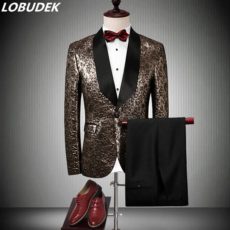 (Пиджак + брюки галстук) Свадебный костюм жениха леопардовая ткань мужская одежда