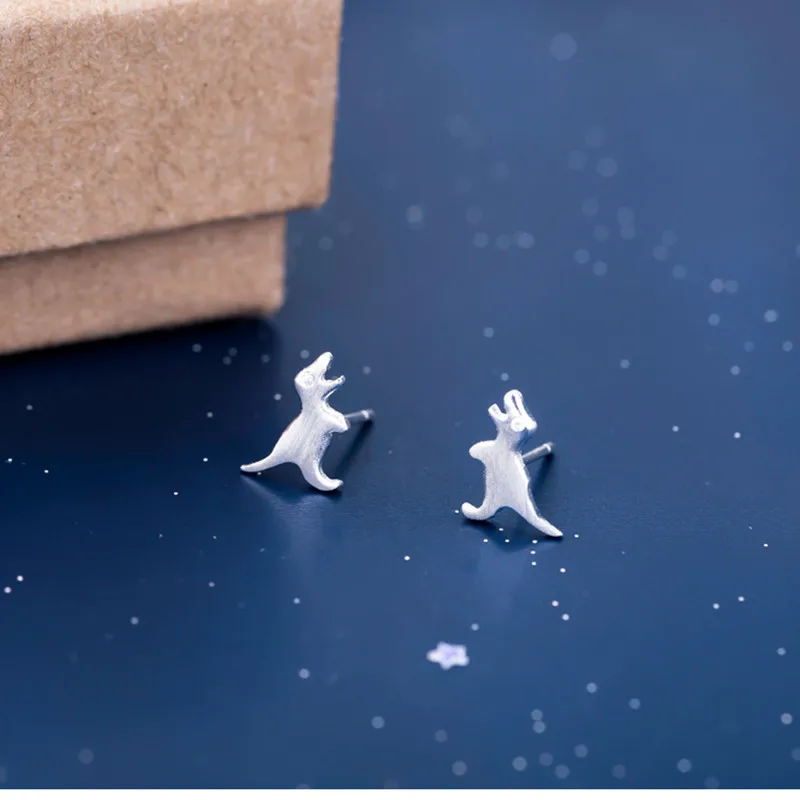 Женские серьги гвоздики из серебра 100% пробы в виде динозавра|Серьги-гвоздики| |