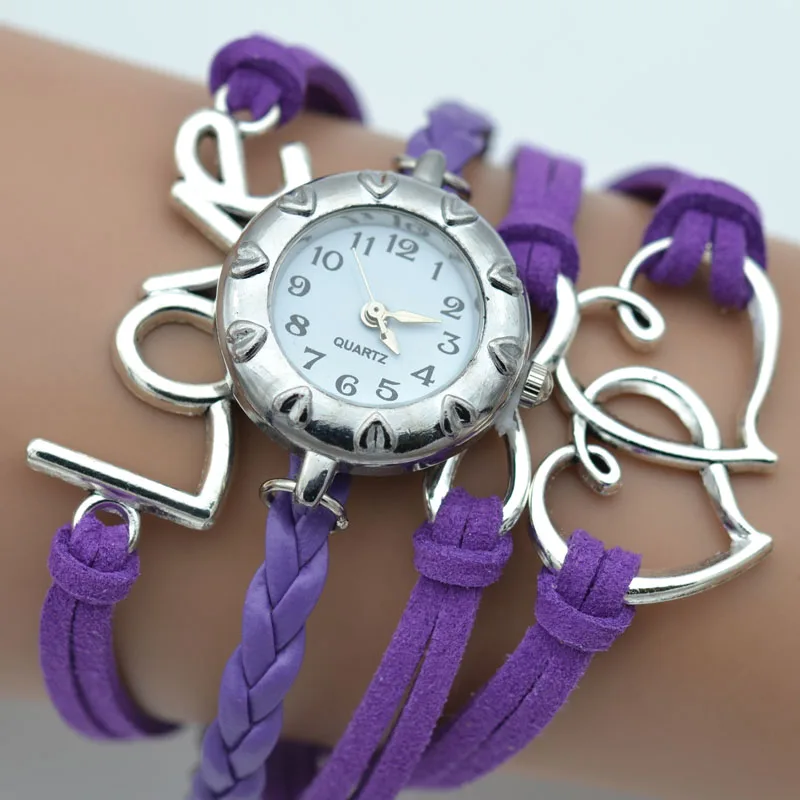 

New Fashion Leather Bracelet Watch Women Casual Love Heart Suede Pointer Boyfriend Girlfriend