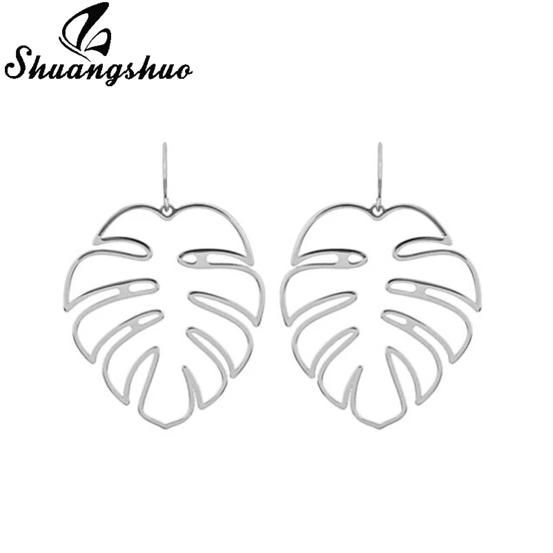 Shuangshuo Bohemian Hollow Monstera Leaf Stud Earrings For Women Piercing Jewelry Christmas Gifts pendientes | Украшения и