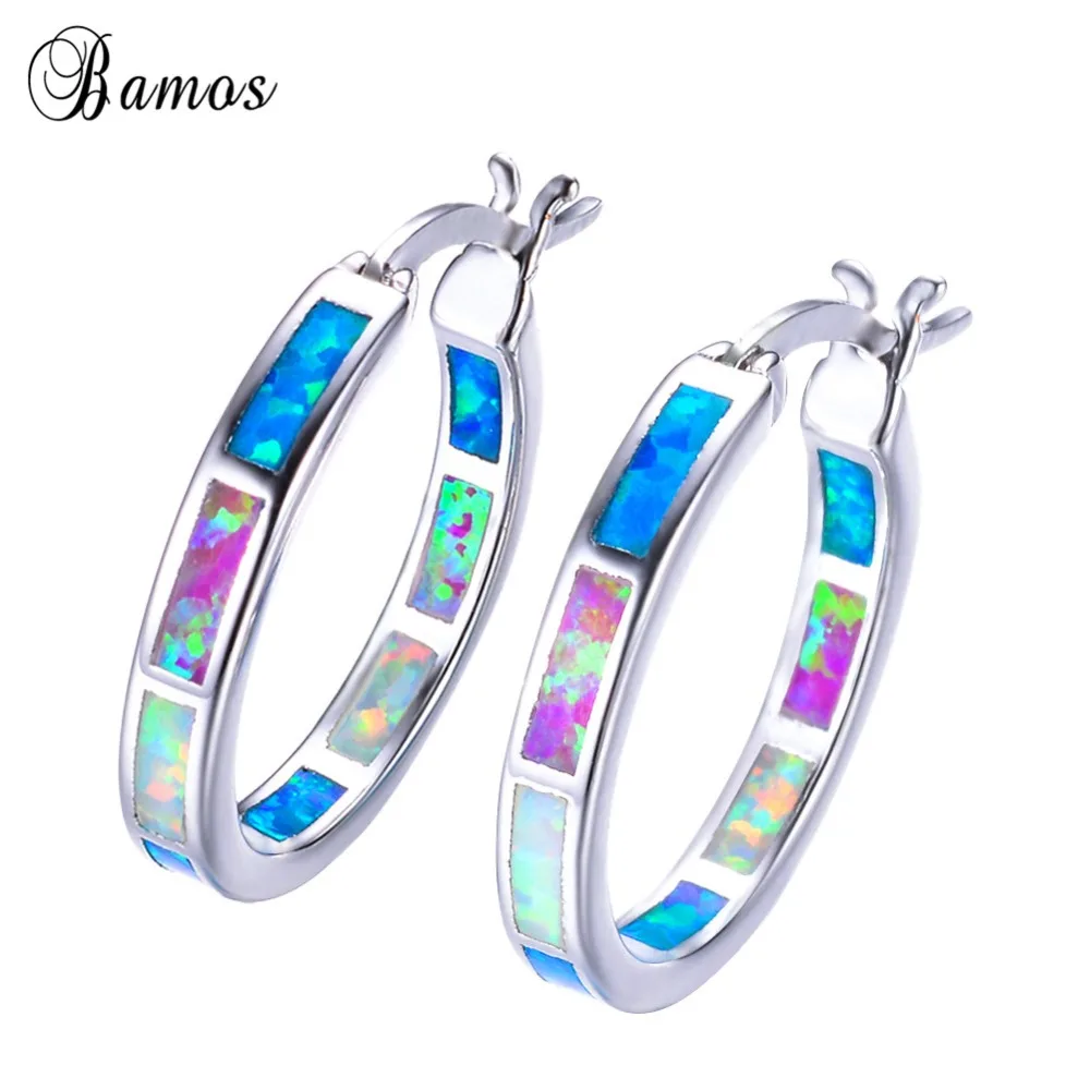 Серьги кольца женские из радужного огненного опала с камнем|opal hoop earrings|hoop