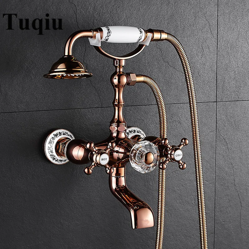 Смесители для ванны настенный кран из розового золота и латуни с функцией