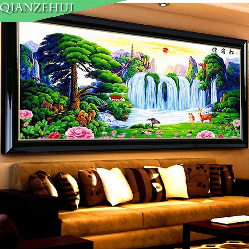 QIANZEHUI вышивка DIY пейзаж полная крестиком наборы для вышивки приветствуется сосна