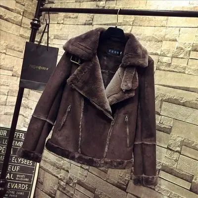 deep brown Повседневное осенне-зимнее короткое замшевое пальто из овечьей шерсти, приталенное Женское зимнее пальто с хлопковой подкладкой серого цвета A1313 - Цвет: deep brown