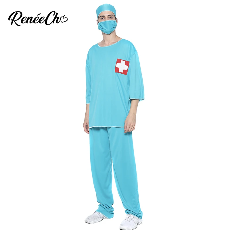

Костюм на Хэллоуин Reneecho для взрослых мужчин, костюм доктора, голубой человек, скрабы, косплей медсестры, карнавальные костюмы для косплея