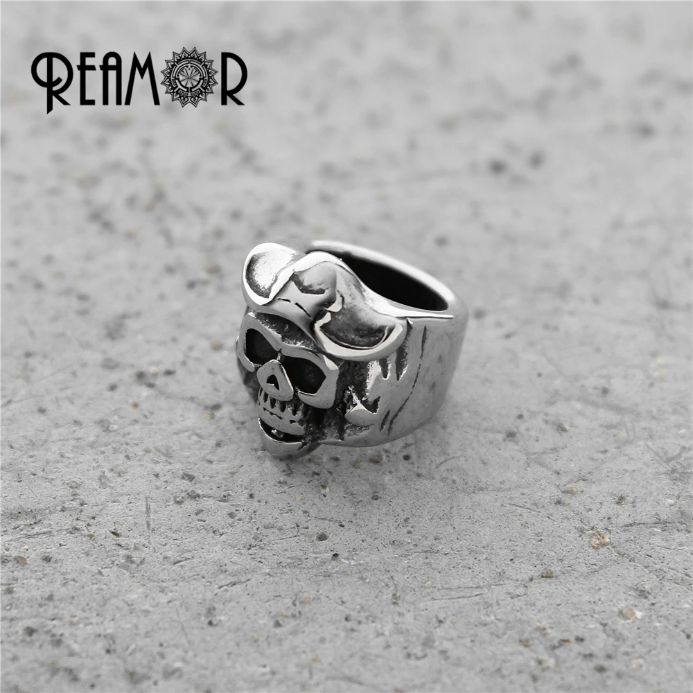 REAMOR ковбойский череп бусины из нержавеющей стали с большим отверстием для