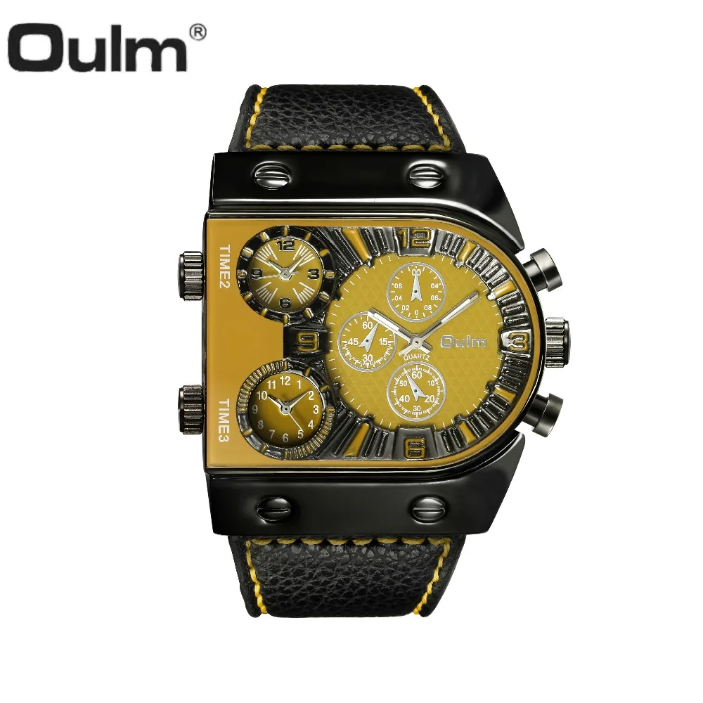 OULM Oversize Pilot часы Мужские Аналоговые кожаный ремешок для часов несколько часовых