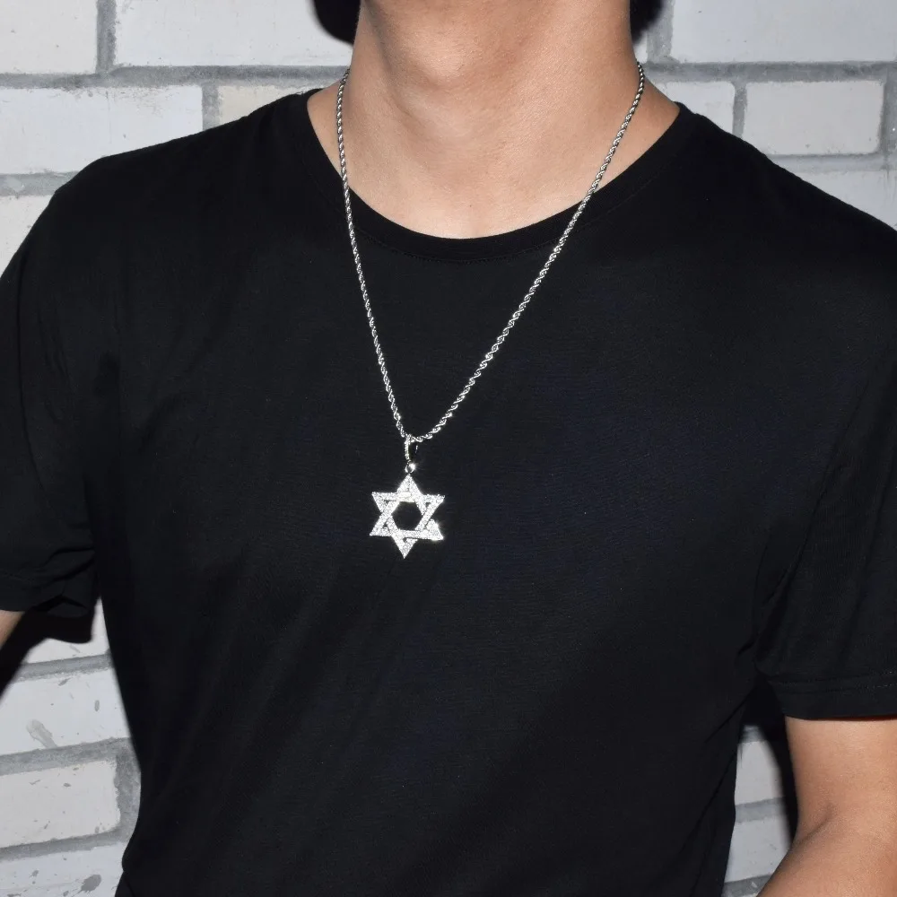 Iced Star of Danid ожерелье и подвеска СТАЛЬНАЯ ВЕРЕВКА цепь Золотой Цвет Bling кубический циркон мужские хип-хоп ювелирные изделия для подарка