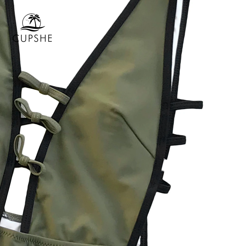 CUPSHE army green Strappy цельный купальник женский v образный вырез высокая нога