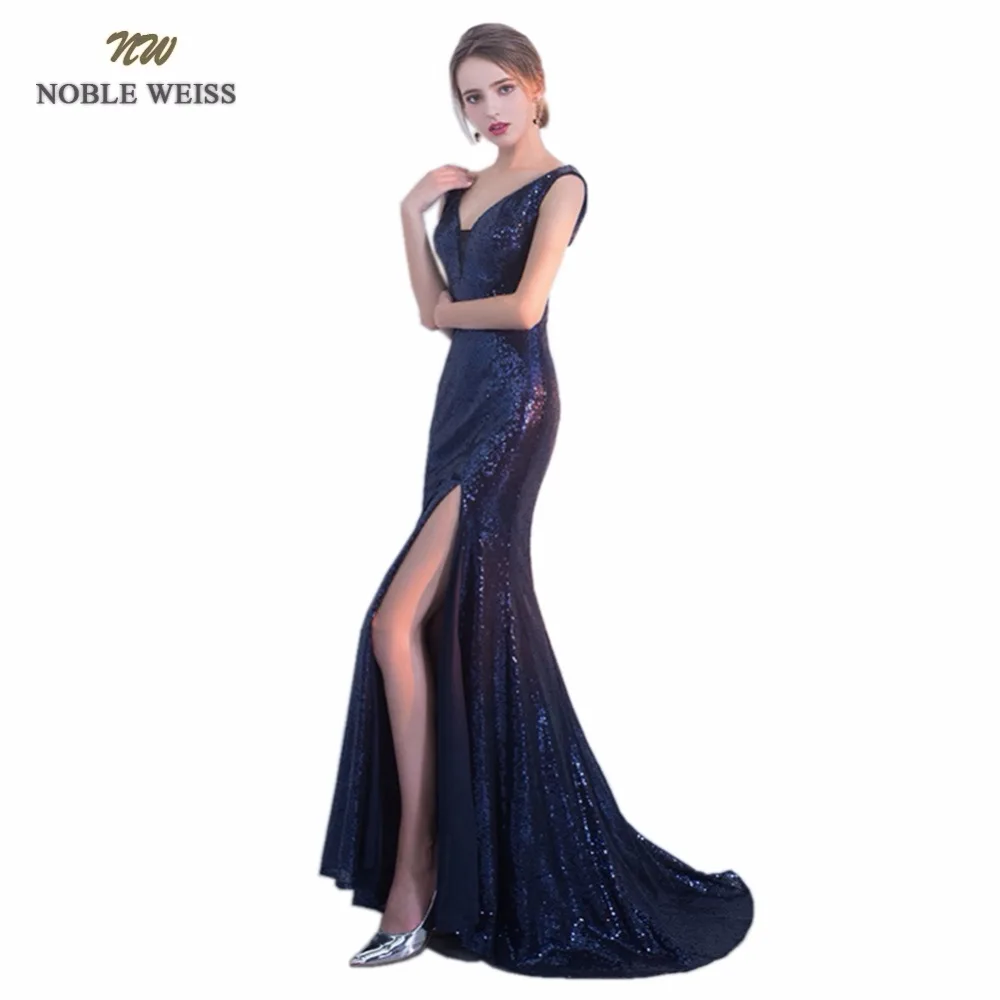 Благородные сексуальные вечерние платья WEISS 2019 с блестками на заказ v образный