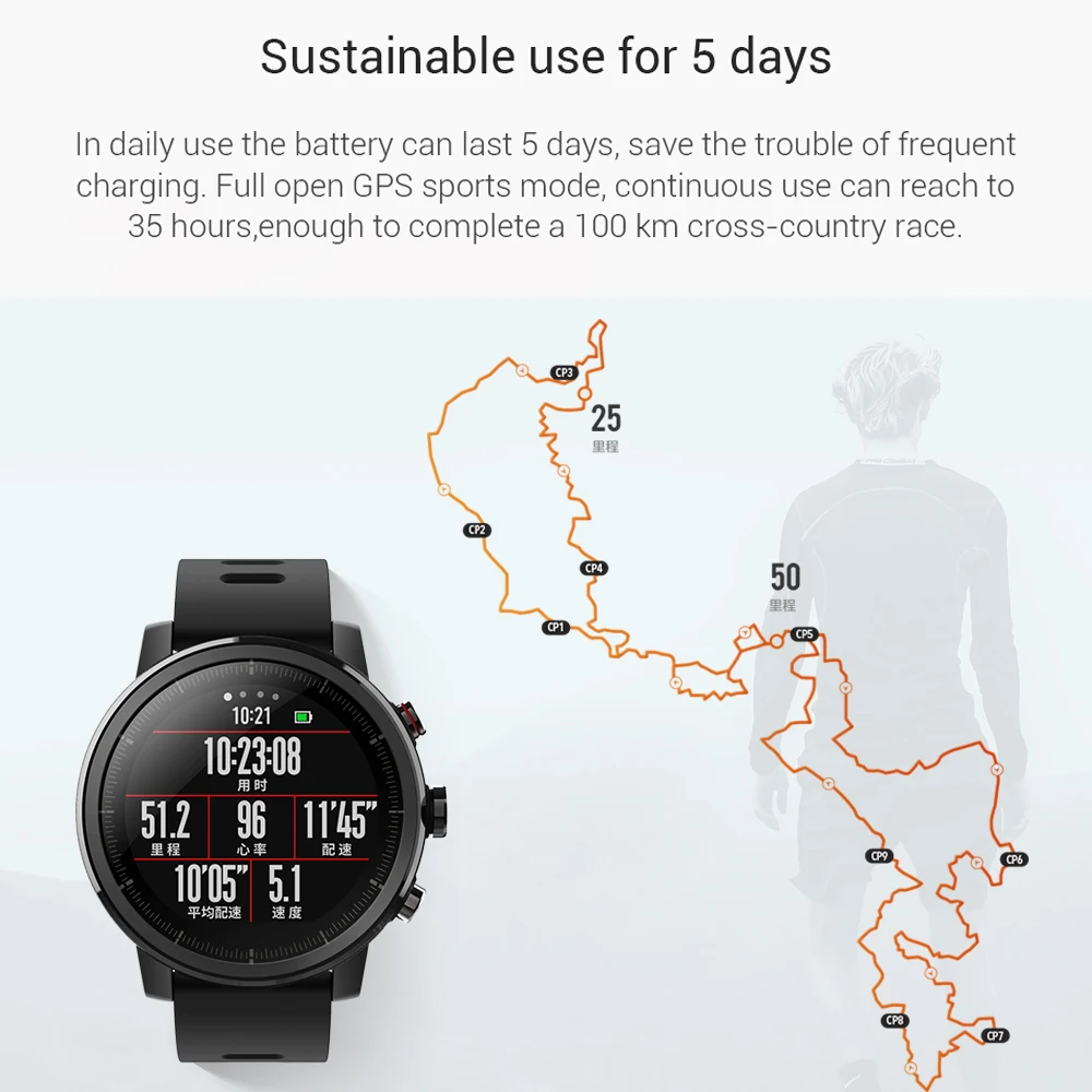 Оригинальные Смарт-часы Huami Amazfit Stratos 2, мужские gps спортивные Смарт-часы, 5ATM водонепроницаемые PPG пульсометр, глобальная версия