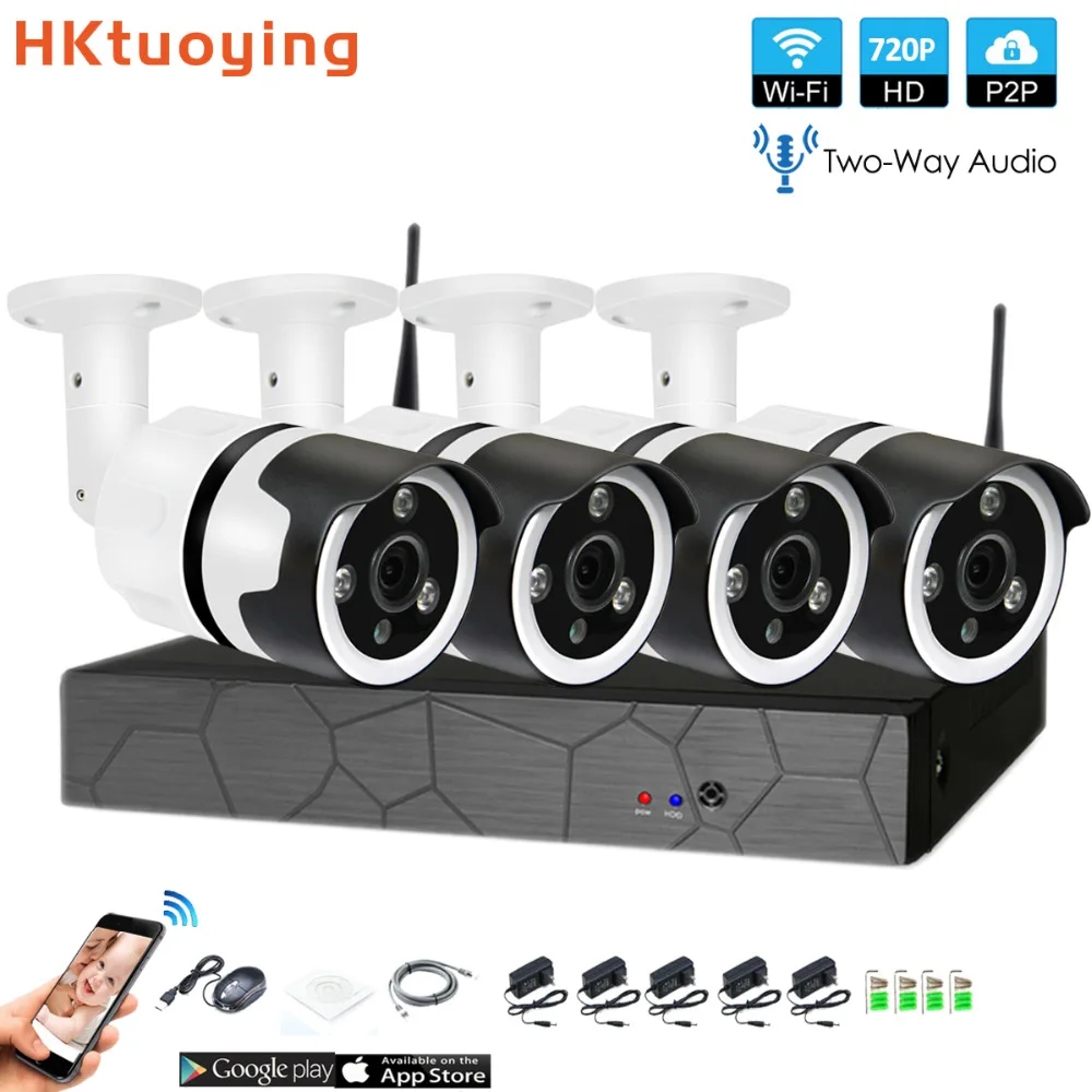 4CH с подкладкой аудио говорить HD Беспроводной NVR комплект P2P 720 P внутренний