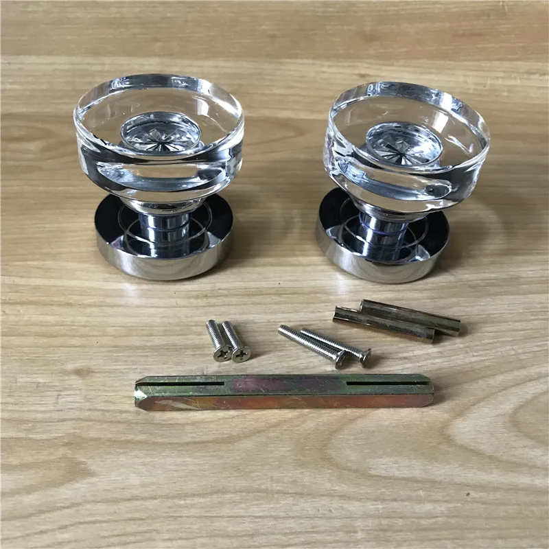 LCH 1 Pair 55MM 60MM Door Pull Clear Cut Crystal Door Knobs Cylinder-Shaped OcGaton Door Knob on Chrome Zinc Alloy Base image 4