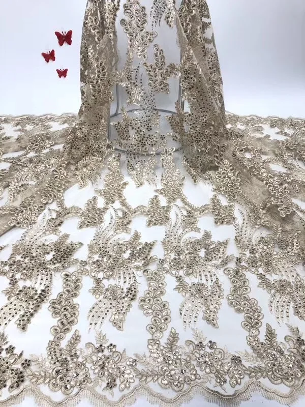 

2019 Latest African tulle Lace Fabrics With Sequins High Quality Nigerian Lace Fabric For Wedding TS7968