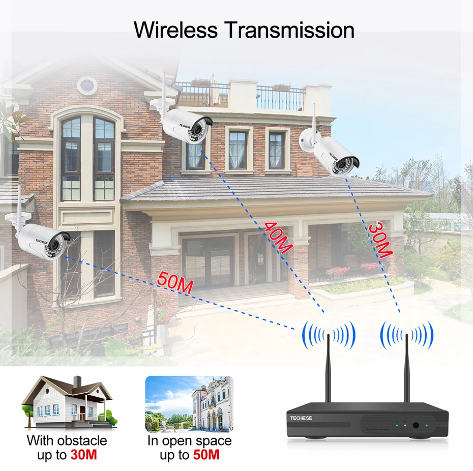 Techege 4CH Гибридный 1080 P видеокамера с Wi Fi системы NVR комплект Открытый водостойкий