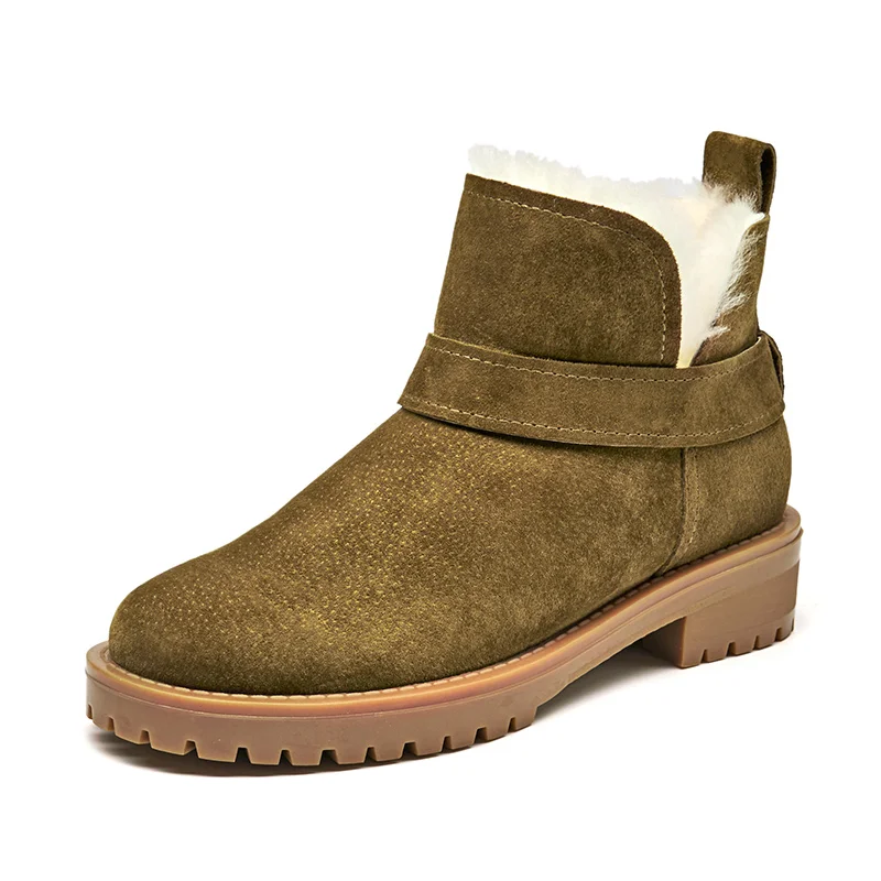 Khaki BeauToday/женские зимние ботинки из натуральной кожи с круглым носком на платформе; Лидирующий бренд; женские зимние шерстяные ботильоны ручной работы; 03280 - Цвет: Khaki