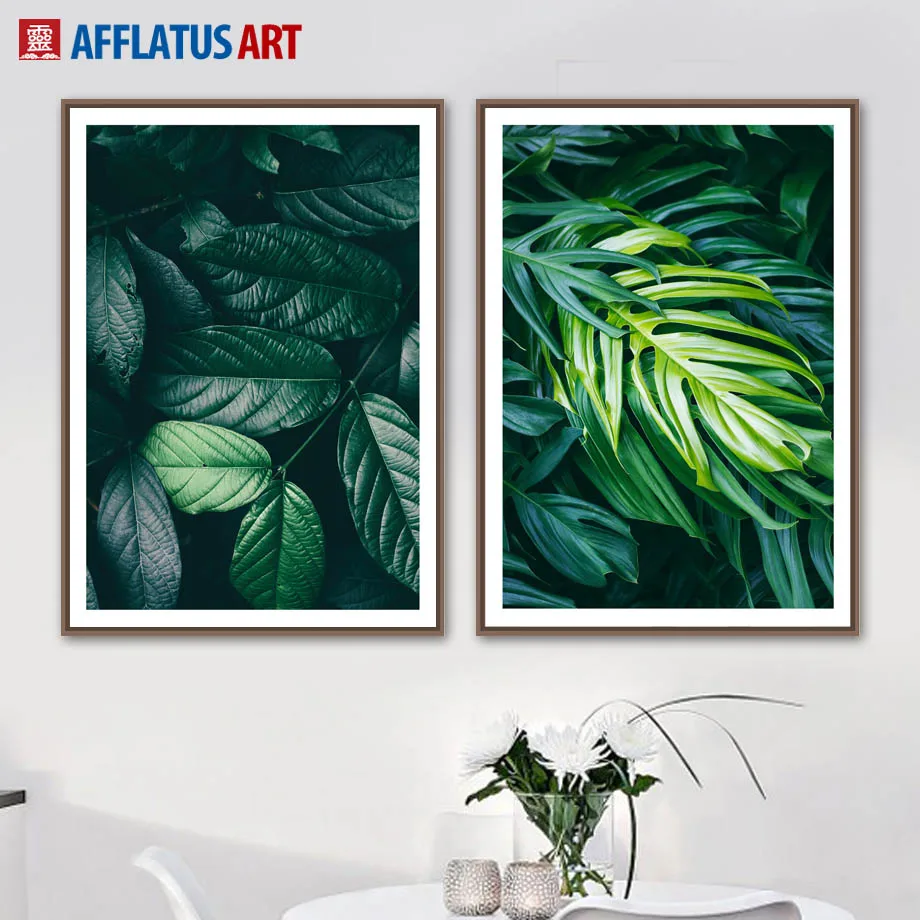 Природный зеленый листья монстеры пейзаж настенная Картина на холсте
