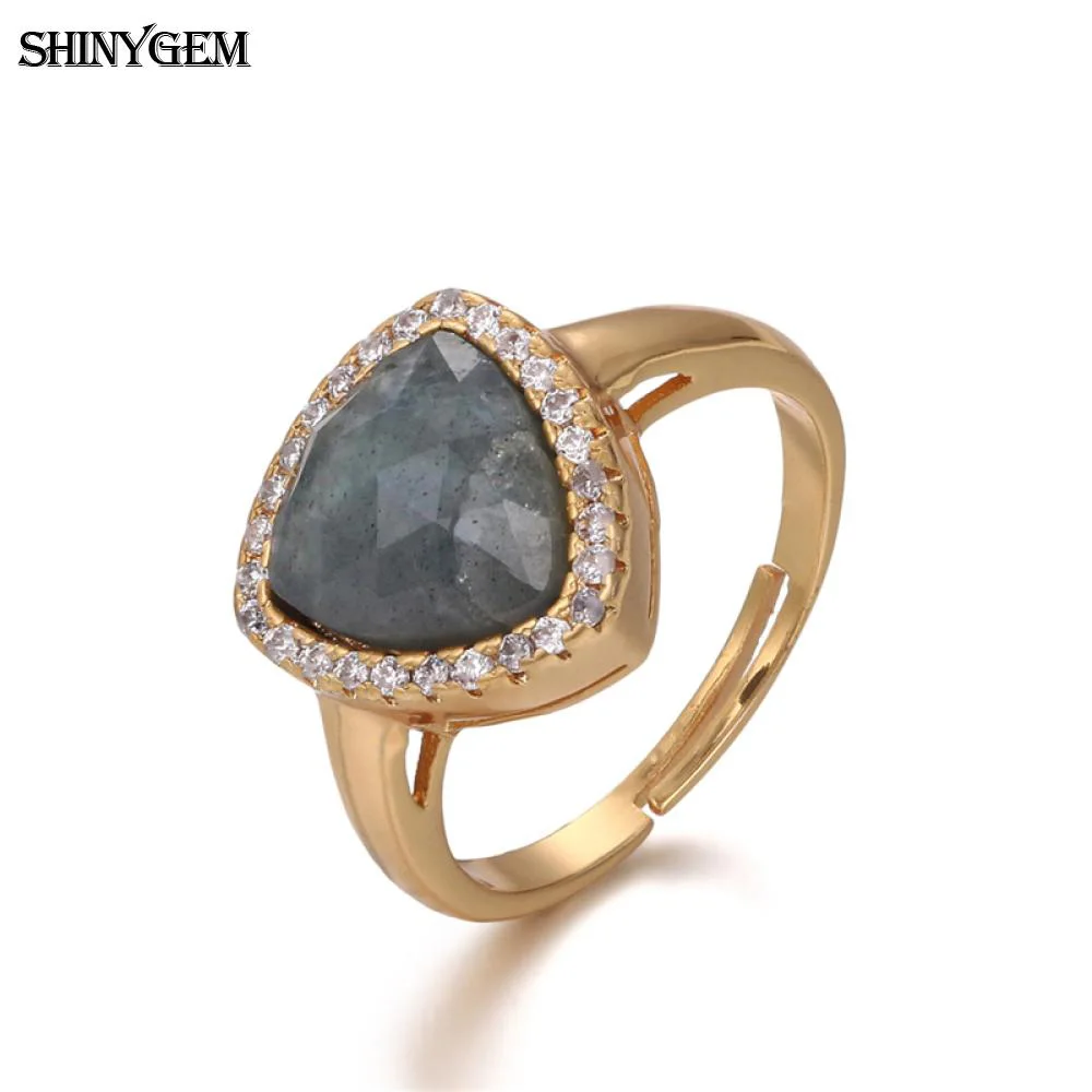 ShinyGem натуральный черный Лабрадорит кольца квадратные/треугольные/сердце любовь камень кольца золотое покрытие Свадебные обручальные кольца для женщин