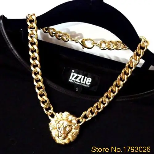 Женская мода Золото Плоским Сеть Choker Львиная Голова Ожерелье для Партии Клуба