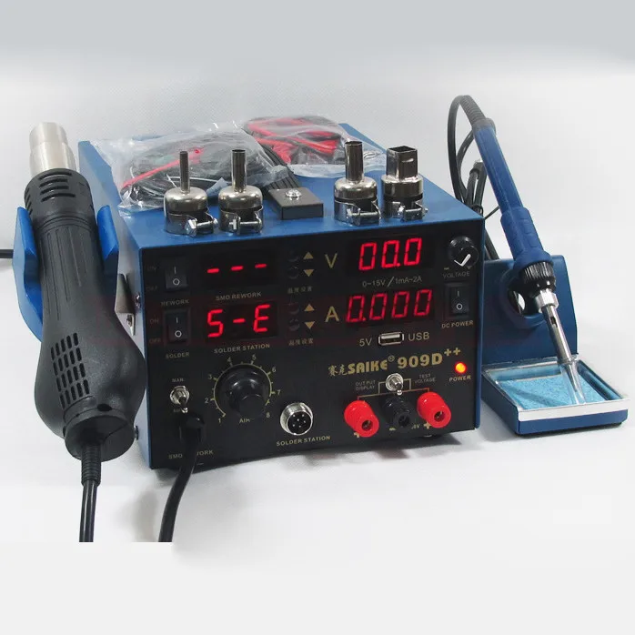 Паяльная станция SAIKE 909D + 3 в 1 с горячим воздухом паяльник тепловая пушка источник